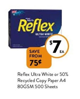 Foodworks Reflex Ultra White or 50% Recycled Copy Paper A4 80GSM 500 Sheets offer