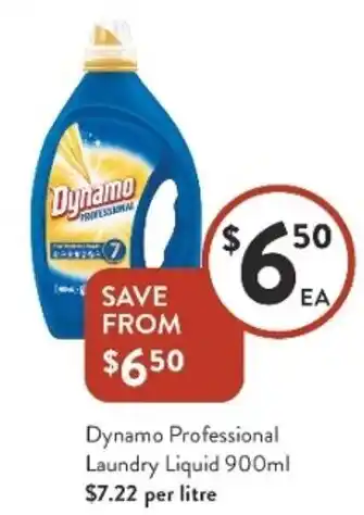 Foodworks Dynamo Professional Laundry Liquid 900ml $7.22 Per Litre offer