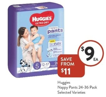 Foodworks Huggies Nappy Pants 24-36 Pack Selected Varieties offer