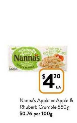 Foodworks Nanna's Apple Or Apple & Rhubarb Crumble 550g offer