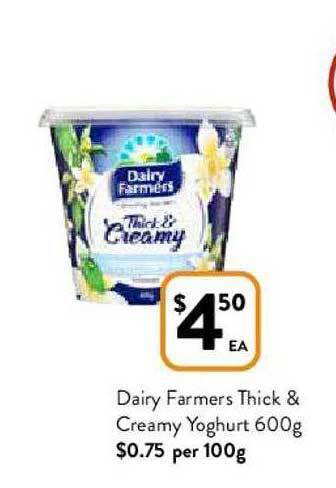 Foodworks Dairy Farmers Thick & Creamy Yoghurt 600g offer