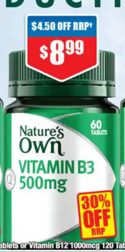 ePharmacy Nature's Own Vitamin B3 500mg 60 Tablets offer