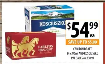 Supabarn Carlton Draft 24x375ml and Kosciuszko Pale Ale 24x330ml offer