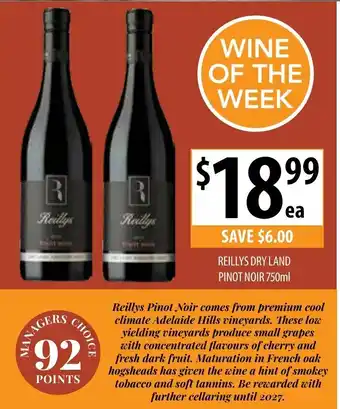 Supabarn Reillys Dry Land Pinot Noir 750ml offer