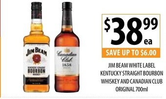 Supabarn Jim Beam White Label, Kentucky Straight Bourbon Whiskey And Canadian Club Original 700ml offer
