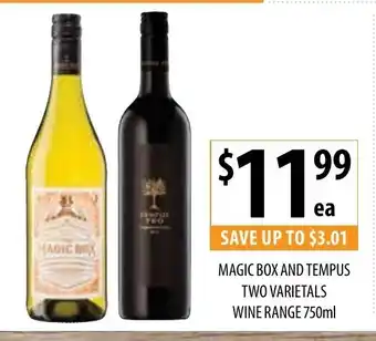 Supabarn Magic Box And Tempus Two Varietals Wine Range 750ml offer