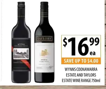 Wynns Coonawarra Estate And Taylors Estate Wine Range 750ml