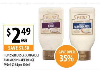 Supabarn Heinz Seriously Good Aioli And Mayonnaise Range 295ml offer