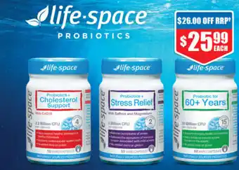 Life -Space Probiotics + Cholesterol Support, Stress Relief 50 Hard Capsules, for 60+ Years 60 Hard Capsules