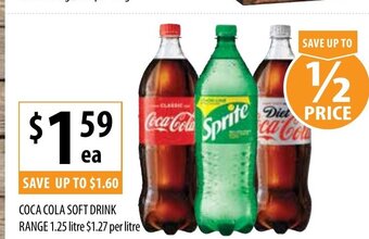 Supabarn Coca Cola Soft Drink Range 1.25 Litre offer