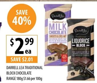 Supabarn Darrell Lea Traditional Block Chocolate Range 180g offer