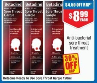 Chemist Warehouse Betadine Ready To Use Sore Throat Gargle 120ml offer