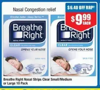 Chemist Warehouse Breathe Right Nasal Strips Clear Small/Medium or Large 10 pack offer