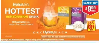 Chemist Warehouse Hydralyte Hot Hydration Lemon Ginger or Berry Fusion Electrolyte Powder 10 Sachets offer