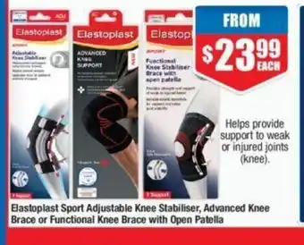 Chemist Warehouse Elastoplast Sport Adjustable Knee Stabiliser, Advanced Knee Brace or Functional Knee Brace with Open Patella offer