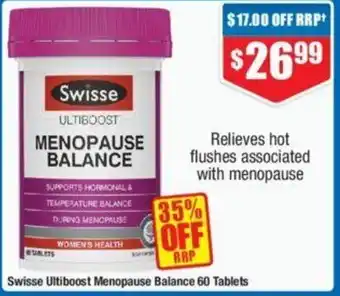 Chemist Warehouse Swisse Ultiboost Menopause Balance 60 Tablets offer