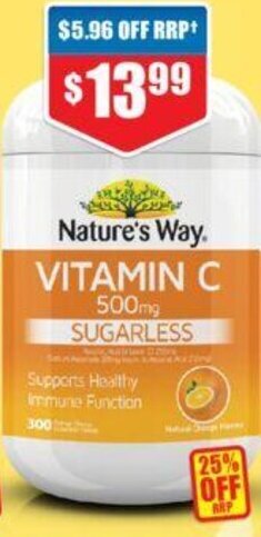 Chemist Warehouse Nature's Way Vitamin C 500mg Sugarless 300 Tablets offer