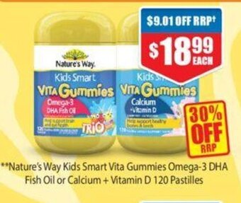 Chemist Warehouse Nature's Way Kids Smart Vita Gummies Omega-3 DHA Fish Oil or Calcium + Vitamin D 120 Pastilles offer