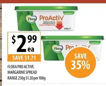 Supabarn Flora Pro Active margarine Spread Range 250g offer