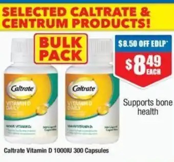Chemist Warehouse Caltrate Vitamin D 1000IU 300 Capsules offer