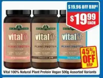 Chemist Warehouse Vital 100% Natural Plant Protein Vegan 500g Assorted Variants offer