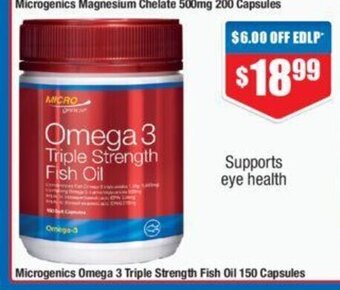 Chemist Warehouse Microgenics Omega 3 Triple Strength Fish Oil 150 Capsules offer