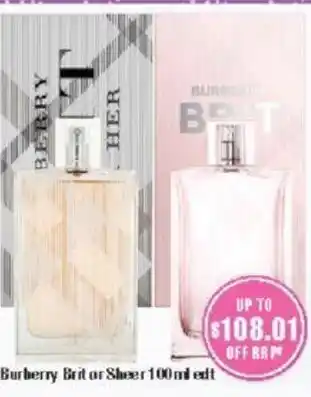 Chemist Warehouse Burberry Brit or Sheer 100ml edt offer