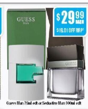 Chemist Warehouse Guess Man 75ml edt or Seductive Man 100ml edt offer
