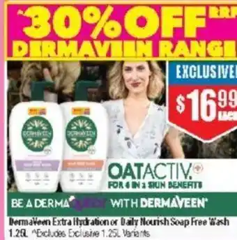 Chemist Warehouse Derma Veen Extra Hydration or Daily Nourish Soap Free Wash 1.25L offer