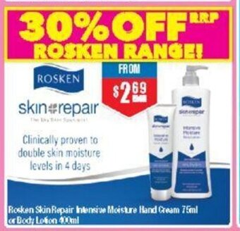 Chemist Warehouse Rosken Skin Repair Intensive Moisture Hand Cream 75ml or Body Lotion 400ml offer