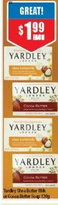 Yardley Shea Butter Milk or Cocoa Butter Soap 120g