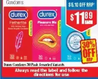 Chemist Warehouse Durex Condoms 30 Pack Assorted Variants offer