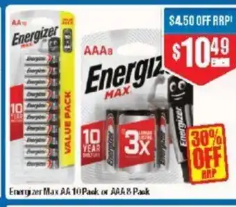 Energizer Max AA 10 Pack or AAA 8 Pack