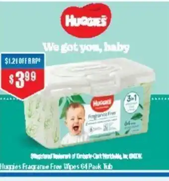Huggies Fragrance Free Wipes 64 Pack Tub
