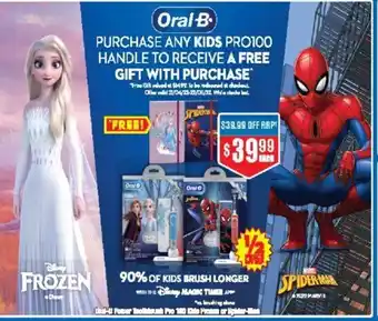 Chemist Warehouse Oral-B Power Toothbrush Pro 180 Kids Frozen or Spider-Man offer
