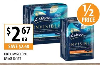 Supabarn Libra Invisible Pad Range 10/12's offer
