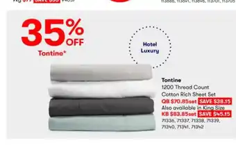BIG W Tontine 1200 Thread Count Cotton Rich Sheet Set KB offer