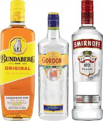 IGA Bundaberg Rum U.P, Gordon’s Dry Gin or Smirnoff Red Label Vodka 700mL offer