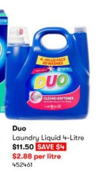 BIG W Duo Laundry Liquid 4-Litre offer