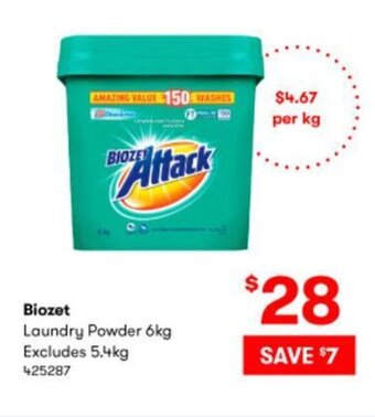 BIG W Biozet Laundry Powder 6kg offer