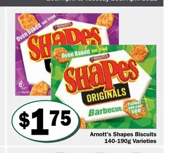 Friendly Grocer Arnott's Shapes Biscuits 140-190g Varieties offer