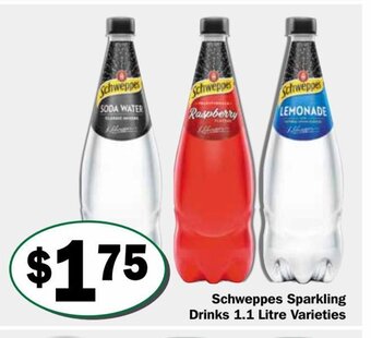 Friendly Grocer Schweppes Sparkling Drinks 1.1 Litre Varieties offer