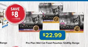 PetO Pro Plan Wet Cat Food Pouches 12x85g Range offer