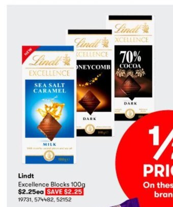 Lindt Excellence Blocks 100g