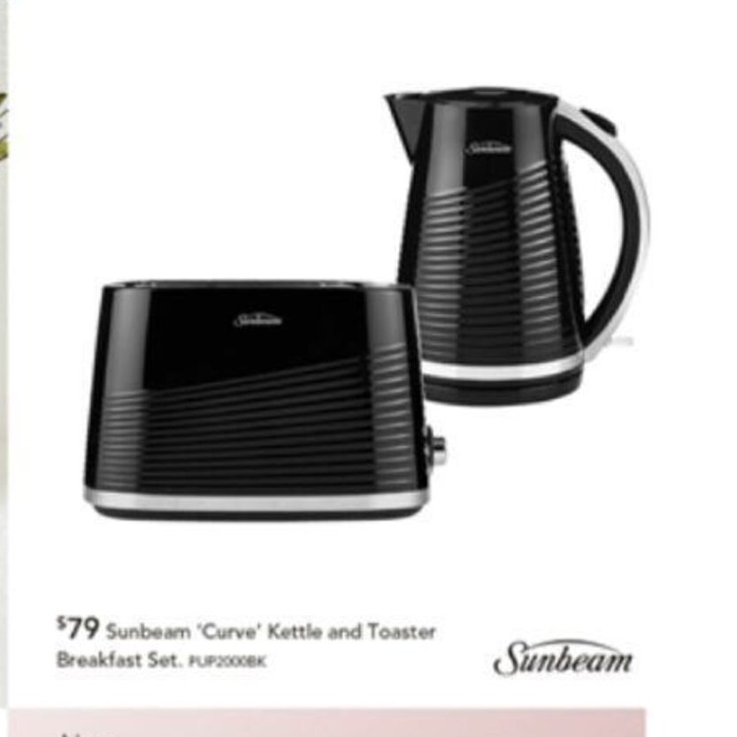 Sunbeam 'Curve' Kettle and Toaster Breakfast Set offer at Harvey Norman