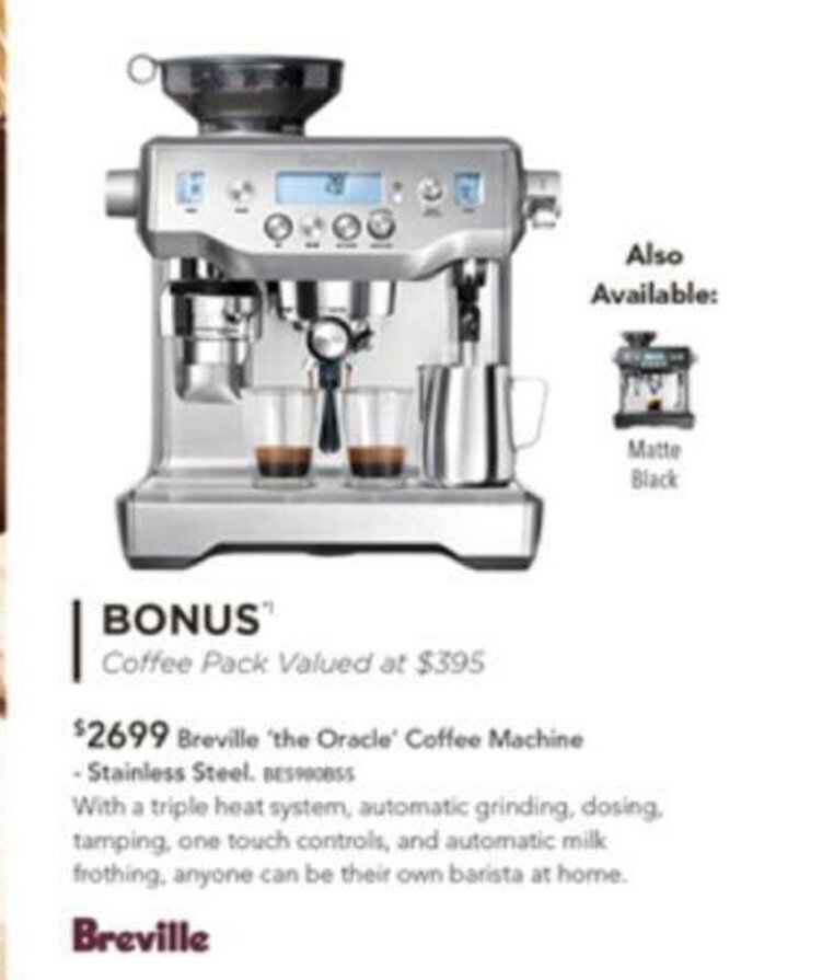 Breville "the Oracle" Coffee Machine Stainless Steel offer at Harvey