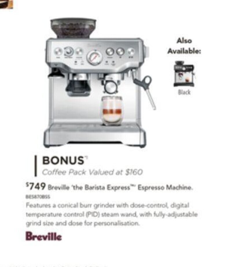 Breville "the Barista Express" Espresso Machine offer at Harvey Norman