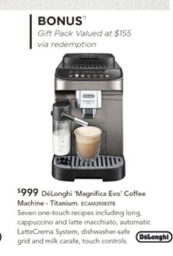 DeLonghi "Magnifica Evo" Coffee Machine offer at Harvey Norman