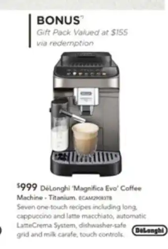 Harvey Norman DeLonghi "Magnifica Evo" Coffee Machine offer