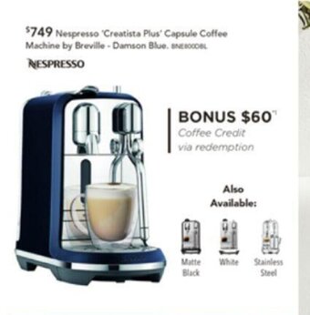 Nespresso "Creatista Plus"Capsule Coffee Machine by Breville - Damson Blue